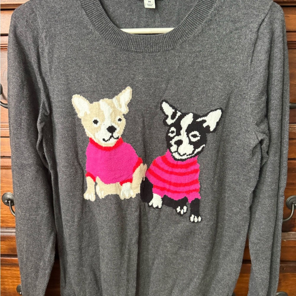 Vintage J. Crew Factory Gray Sweater with Pink Dog Design